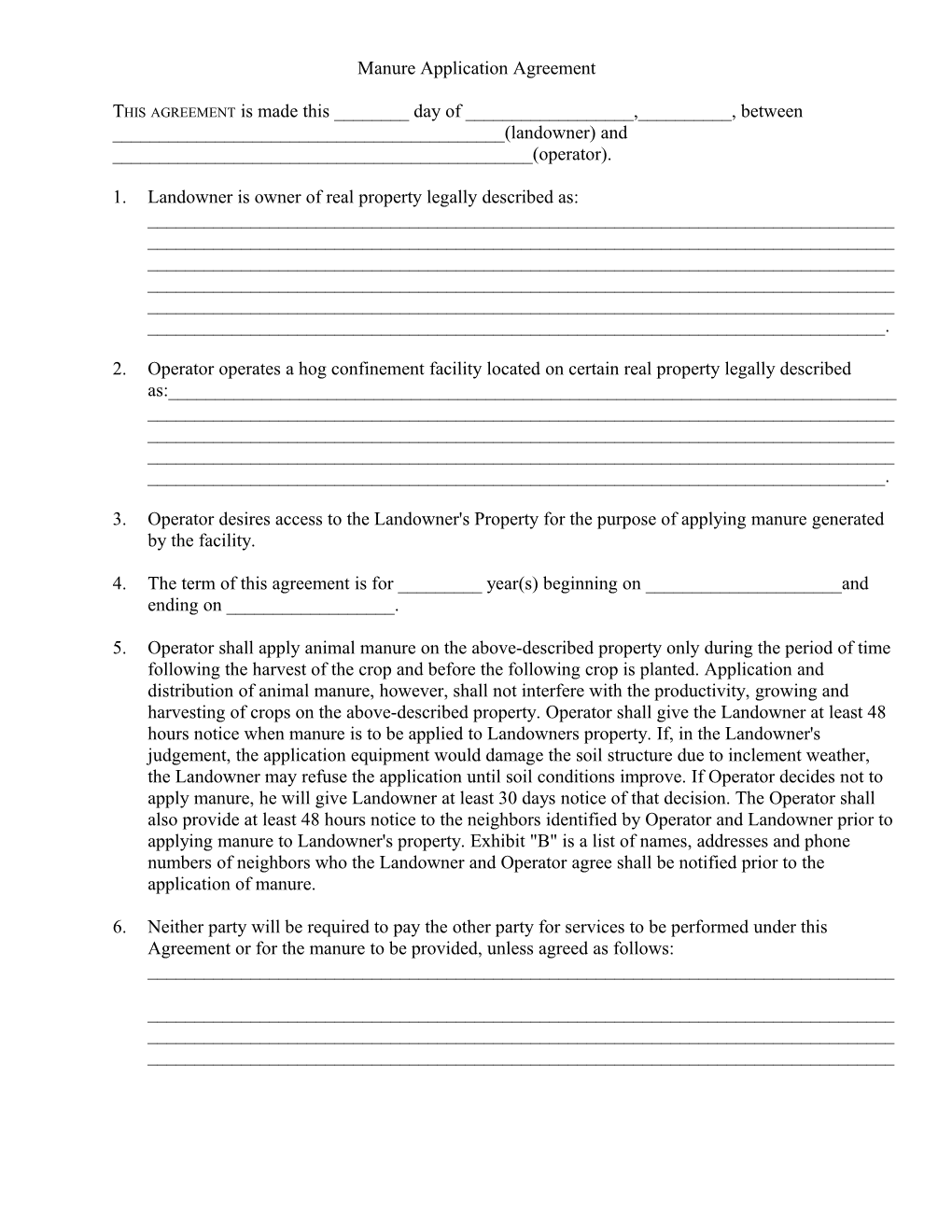 Manure Application Agreement