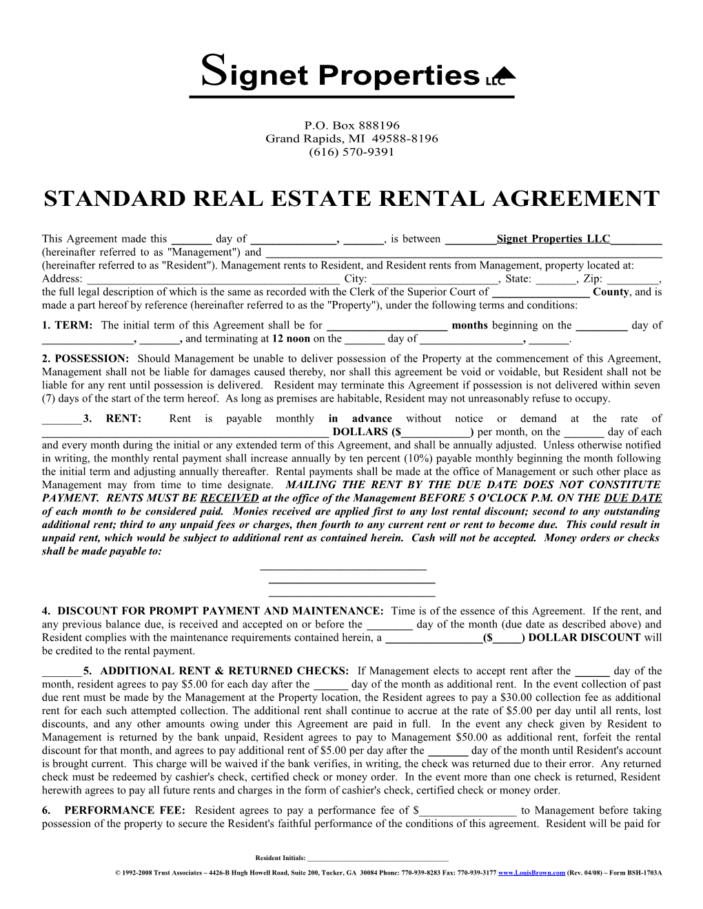 Standard Real Estate Rental Agreement