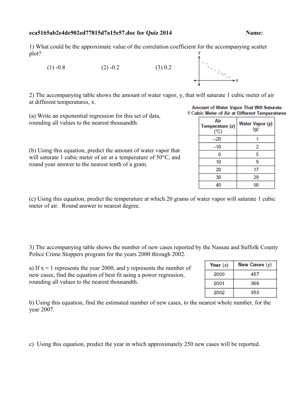 Statistics Review for Quiz