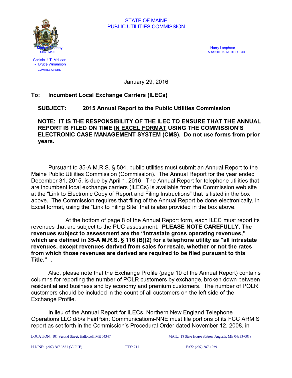 Notice of Annual Report Requirement from Public Utilities Commission