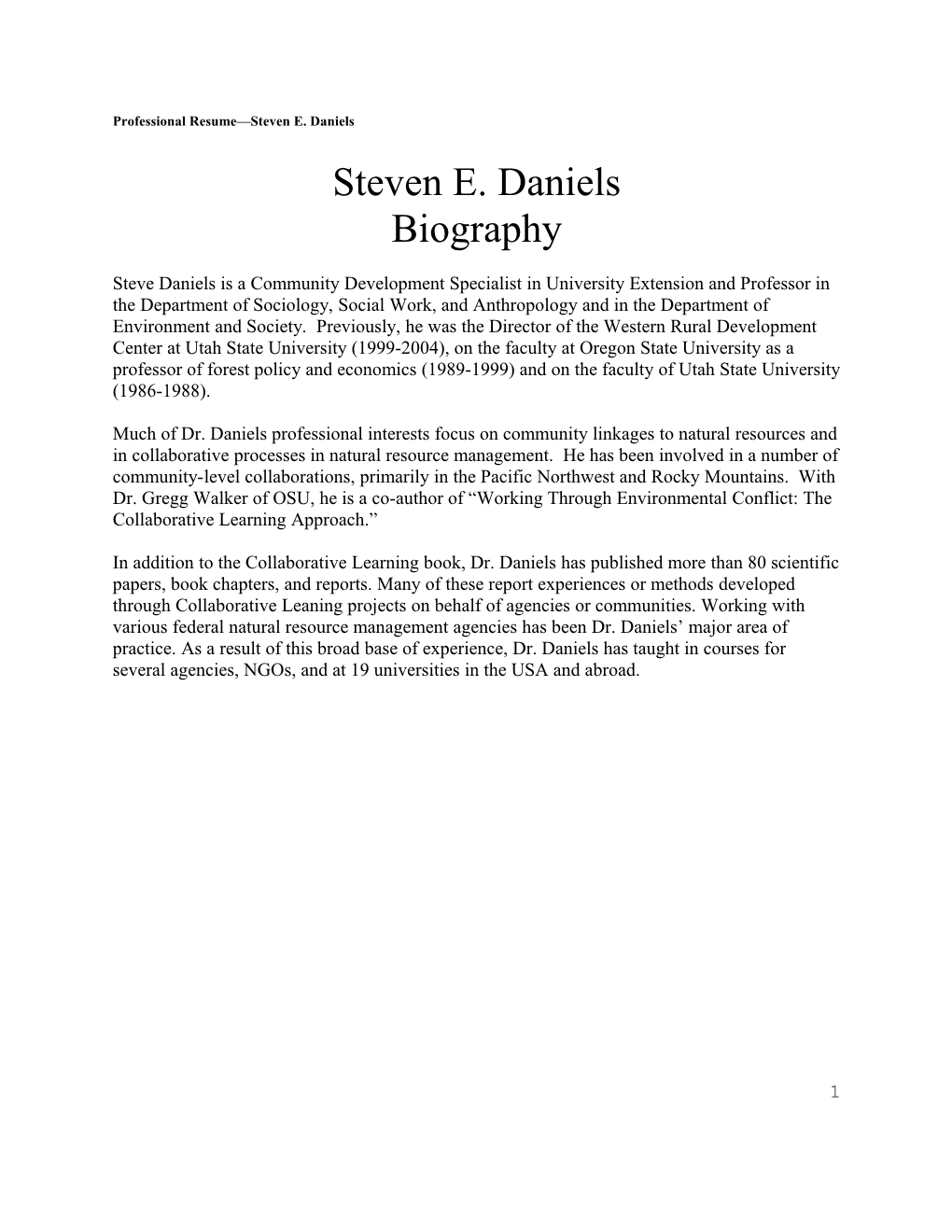Professional Resume Steven E. Daniels