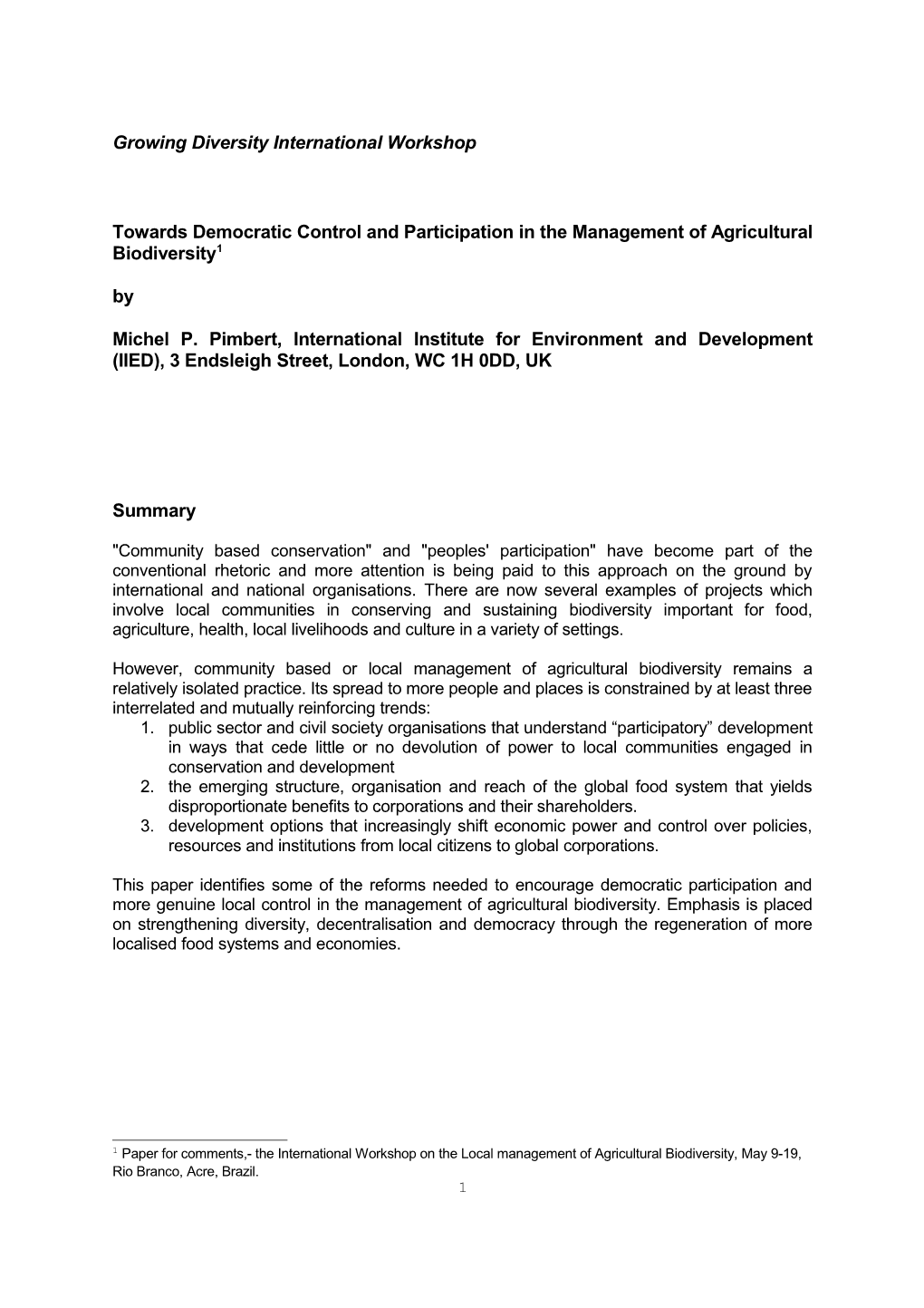 Paper for the UNESCO-IIPA Regional Workshop on Community-Based Conservation, February 9-12