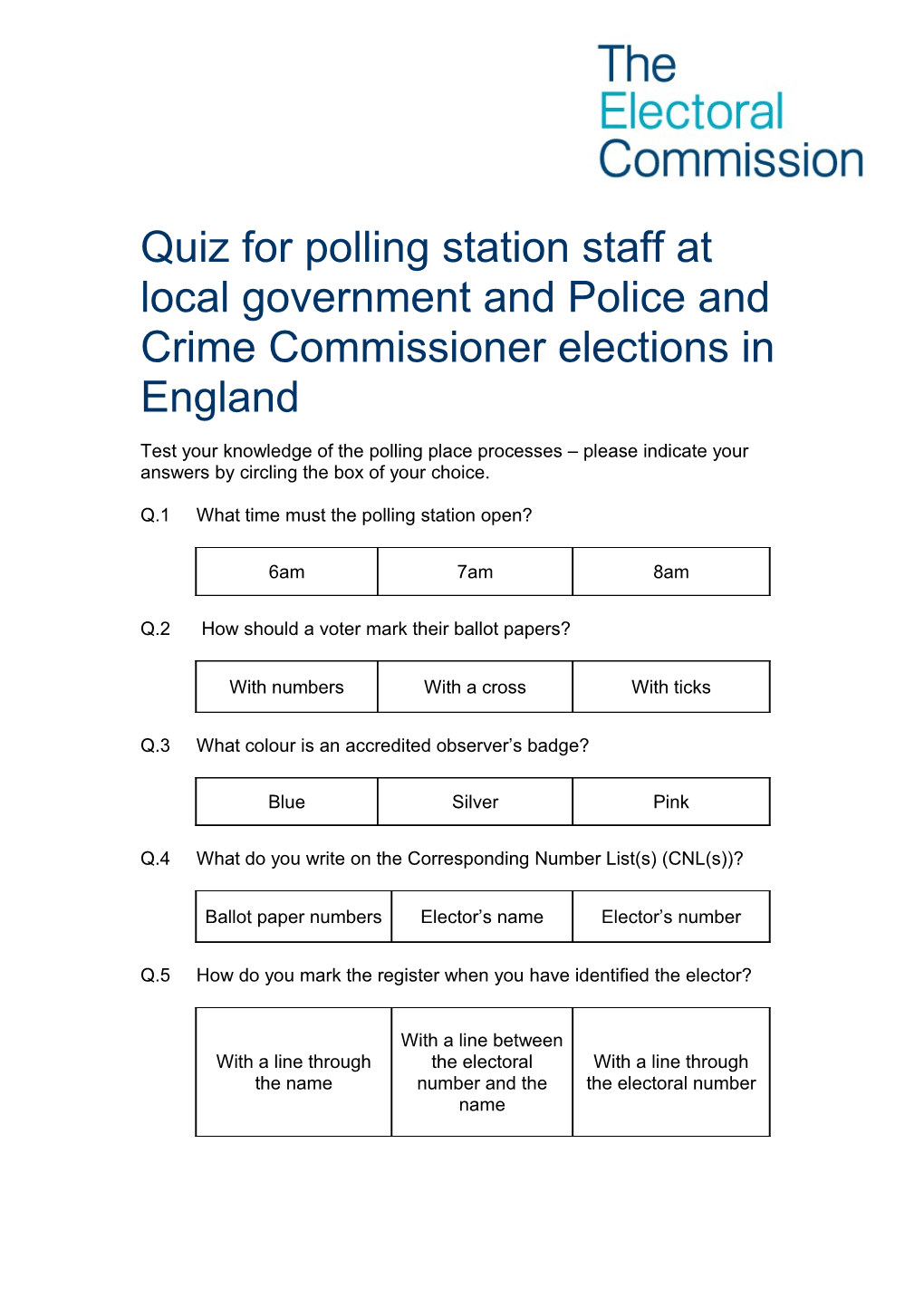 LGE-PCC Quiz for Polling Station Staff