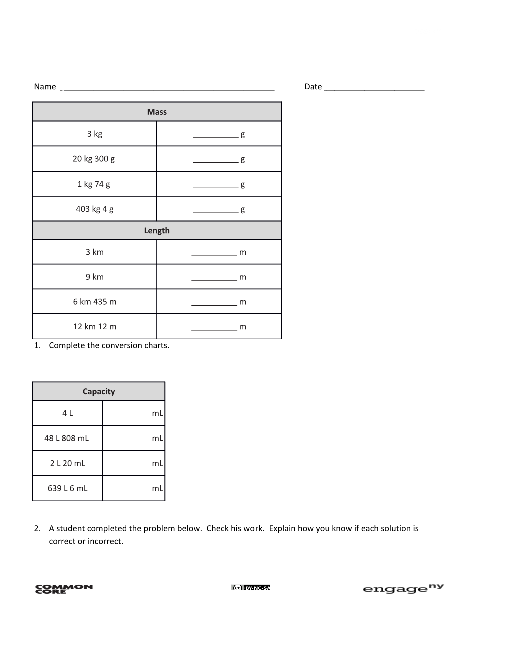 Complete the Conversion Charts