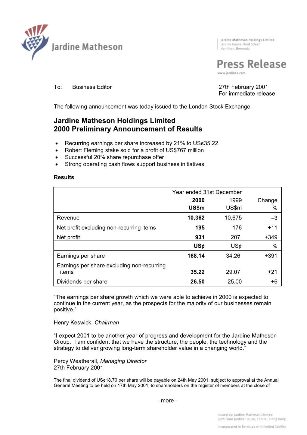 Jardine Matheson Holdings Limited