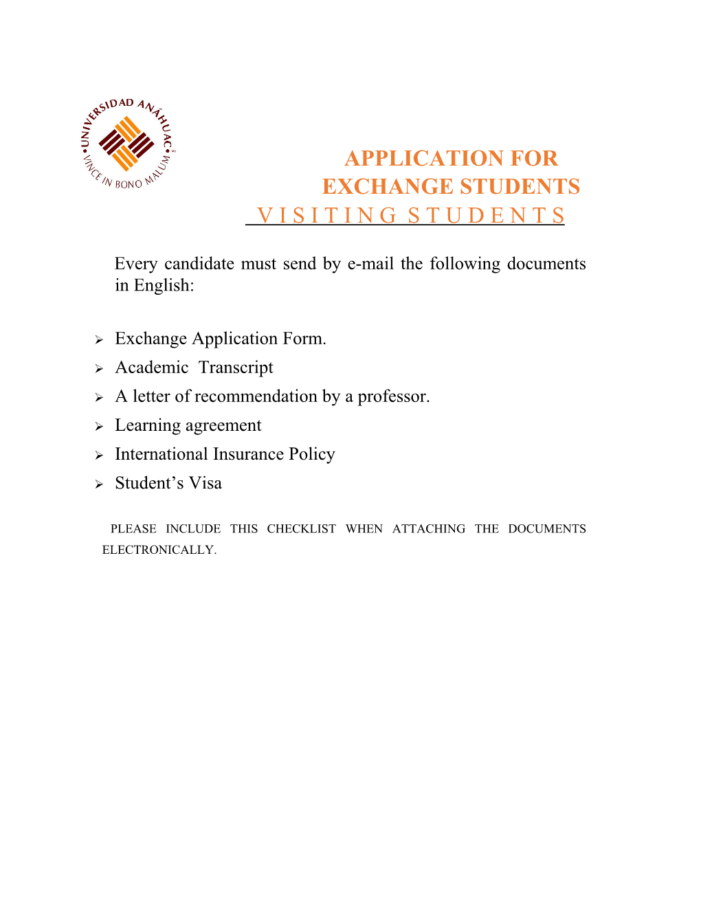 Application for Exchange Students