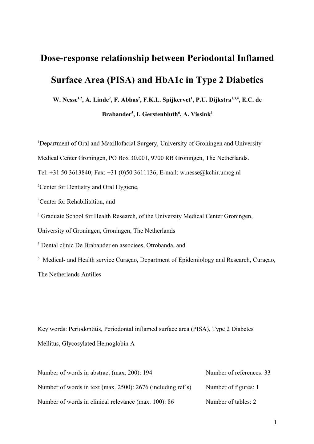 Periodontal Inflamed Surface Area and Hba1c