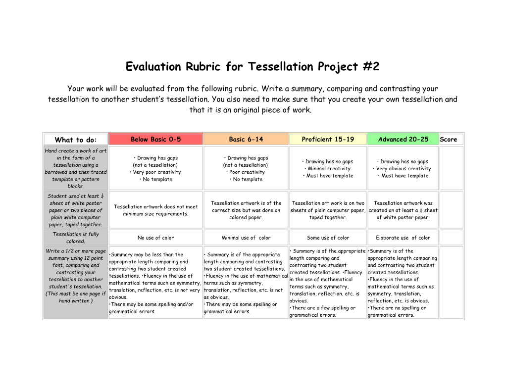 Tessellation Project 2 Rubric