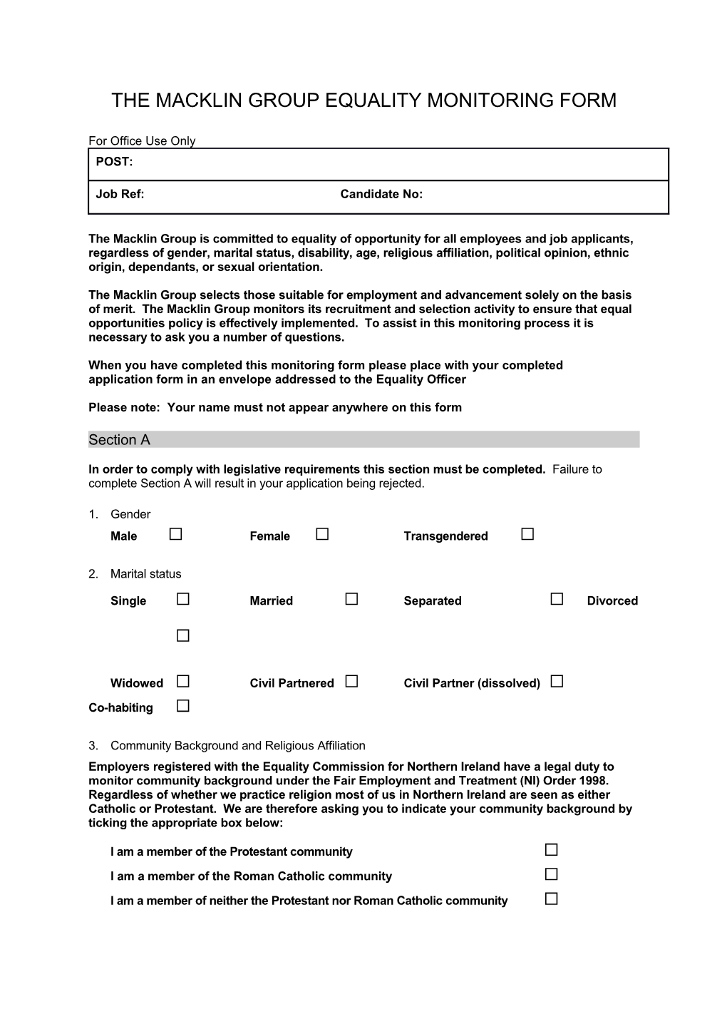 The Macklin Group Equality Monitoring Form
