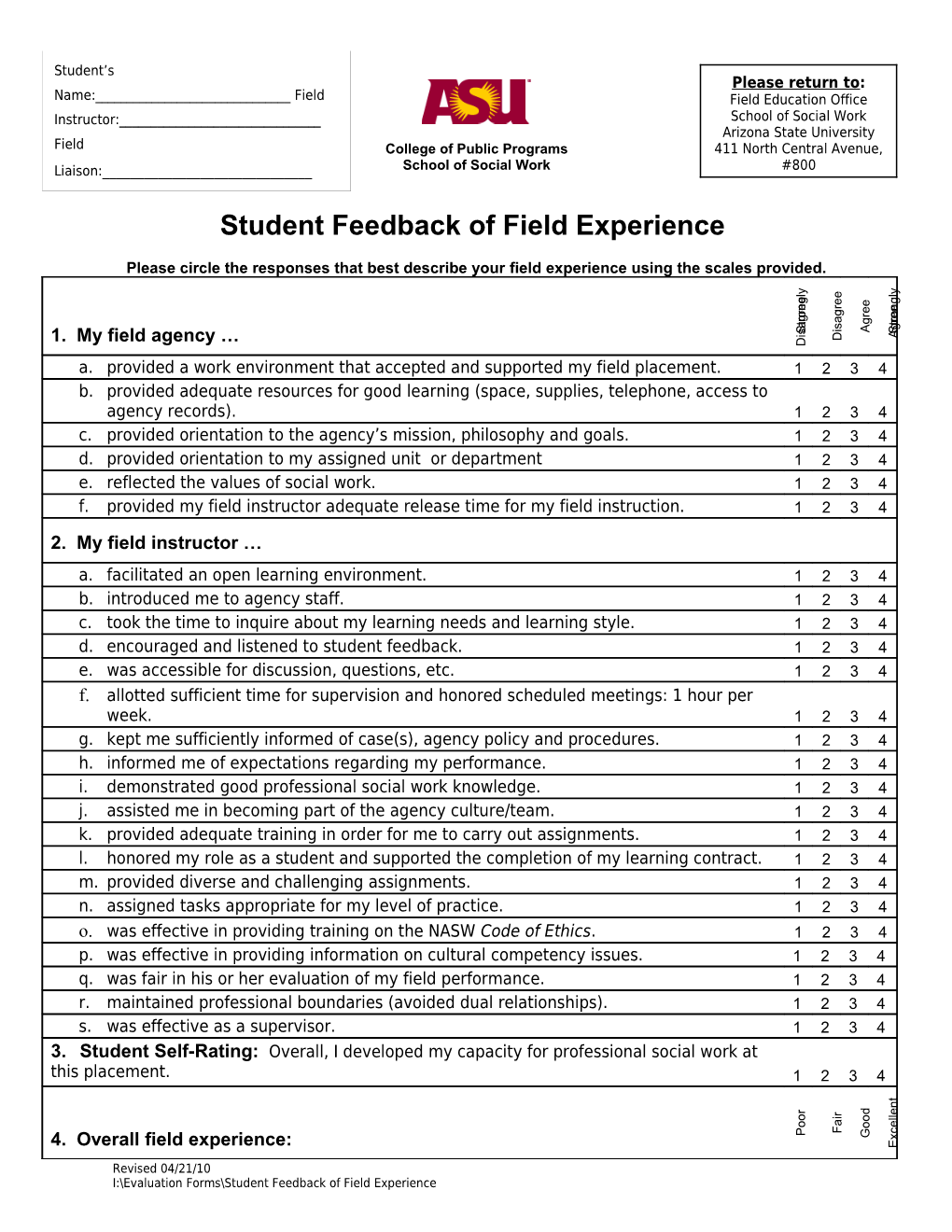 Evaluation of the Field Instructor