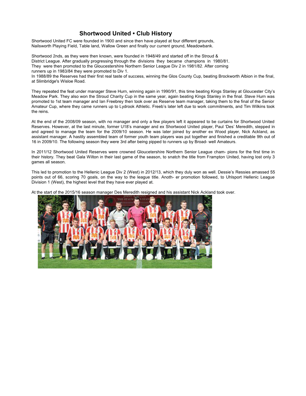 Shortwood United Club History