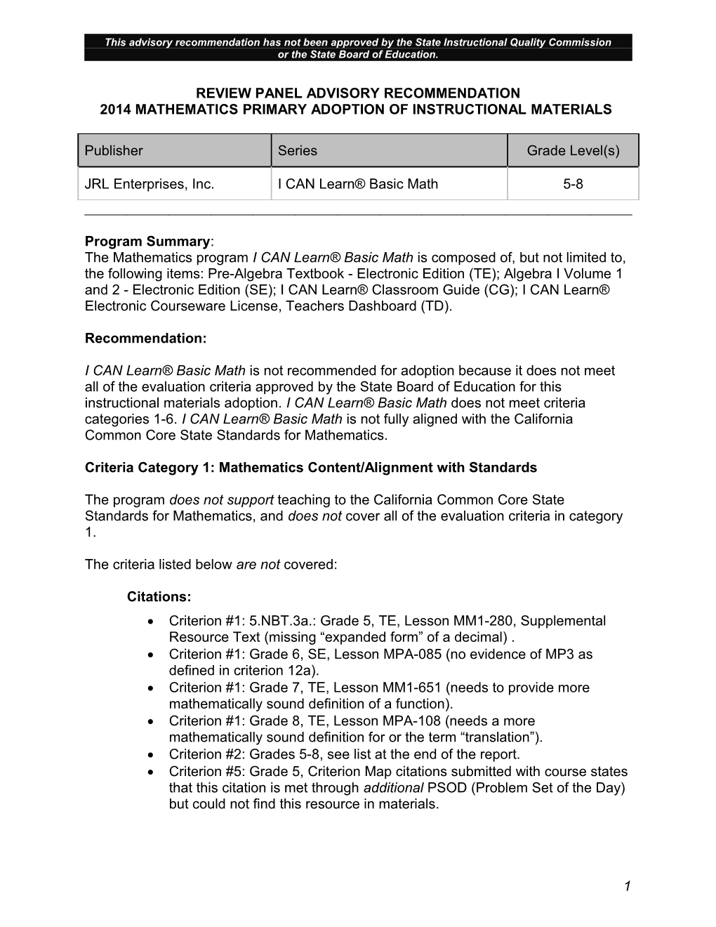 2014 JRL Basic Math - Instructional Materials (CA Dept of Education)