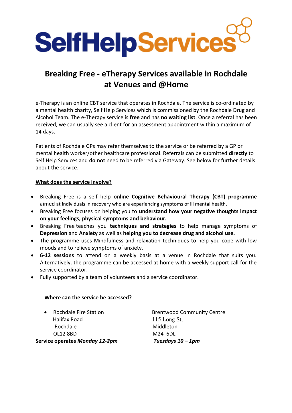 Breaking Free - Etherapy Services Available in Rochdale