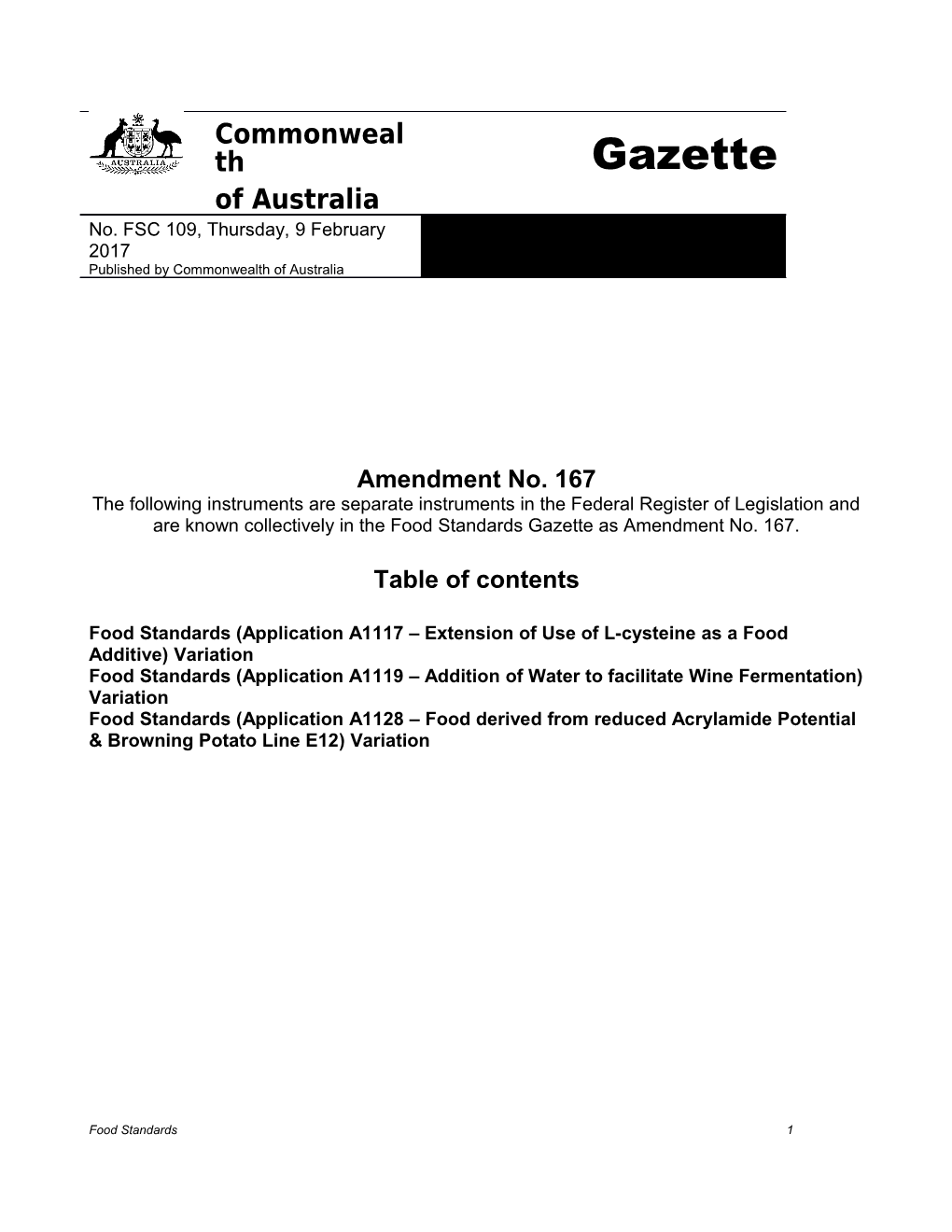 Gazette Notice Amendment No 167 WEB VERSION