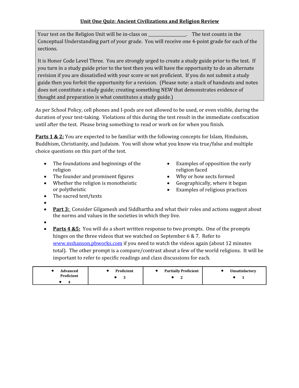 Unit One Quiz: Ancient Civilizations and Religion Review