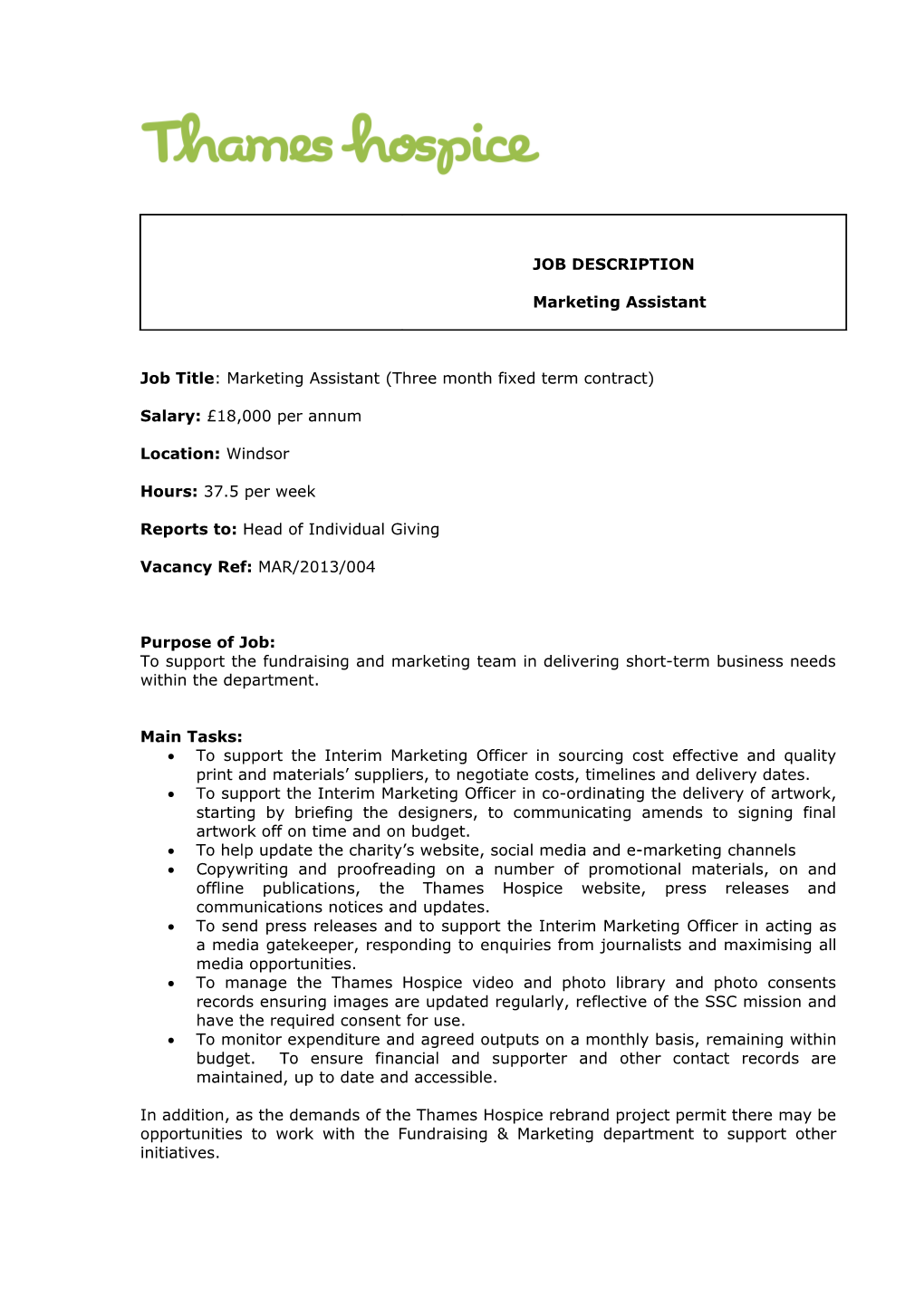 RNIB Job Descriptions and Person Specifications