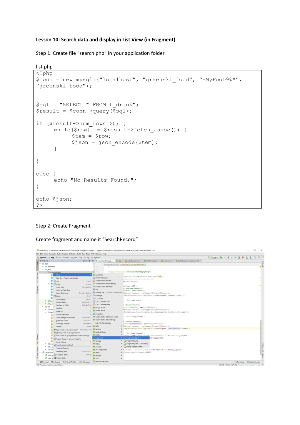 Lesson 10: Search Data and Display in List View (In Fragment)