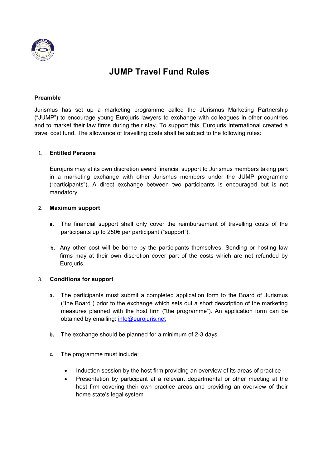 JUMP Travel Fund Rules