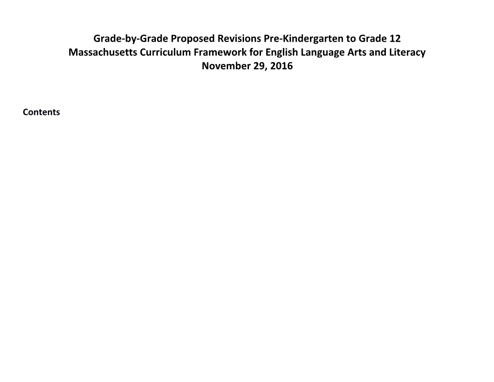 Grade-By-Grade Proposed Revisions Pre-Kindergarten to Grade 12 Massachusetts Curriculum
