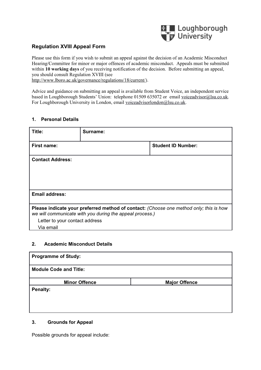 Regulation XVIII Appeal Form