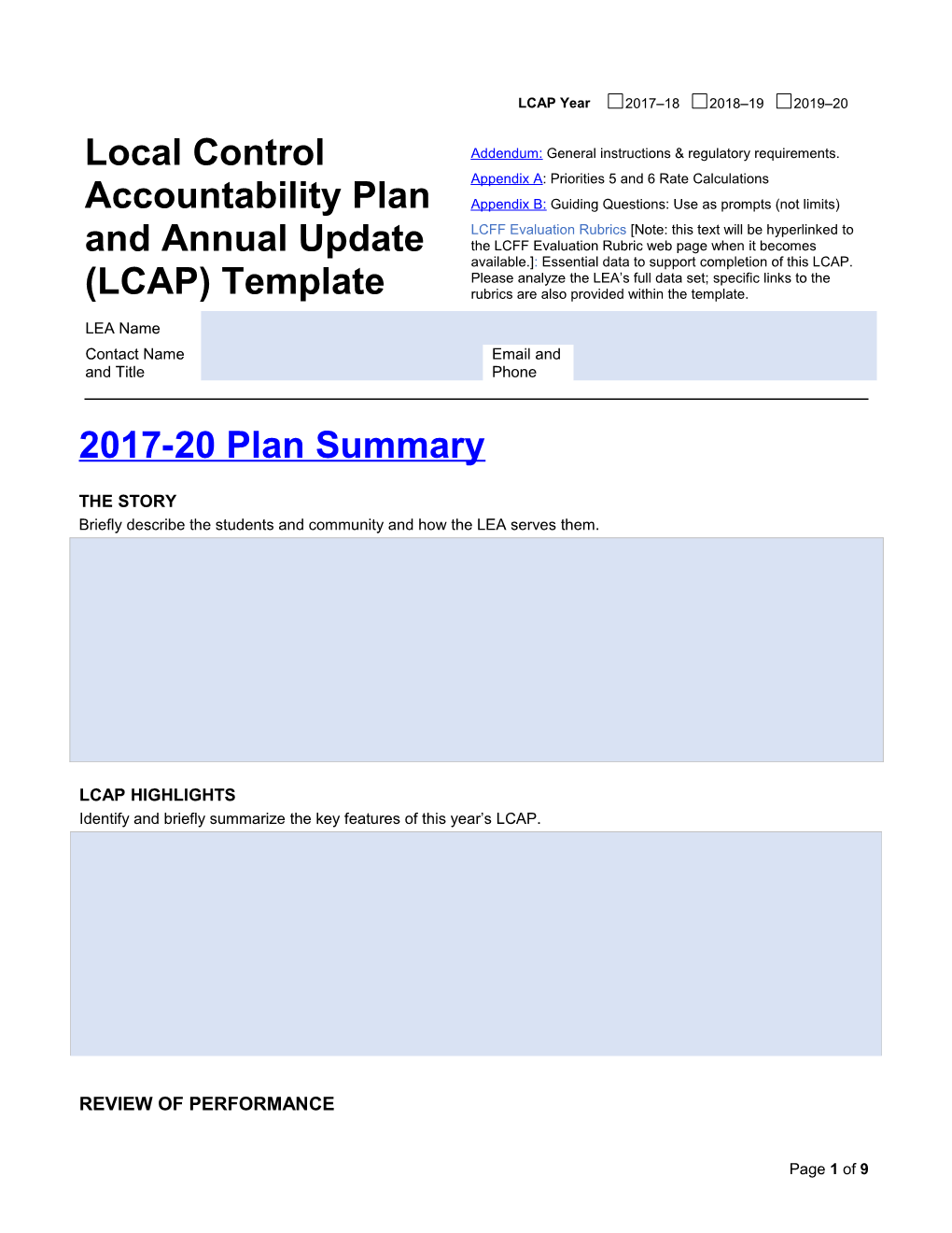 LCAP and Annual Update Template - Local Control Funding Formula (CA Dept of Education)