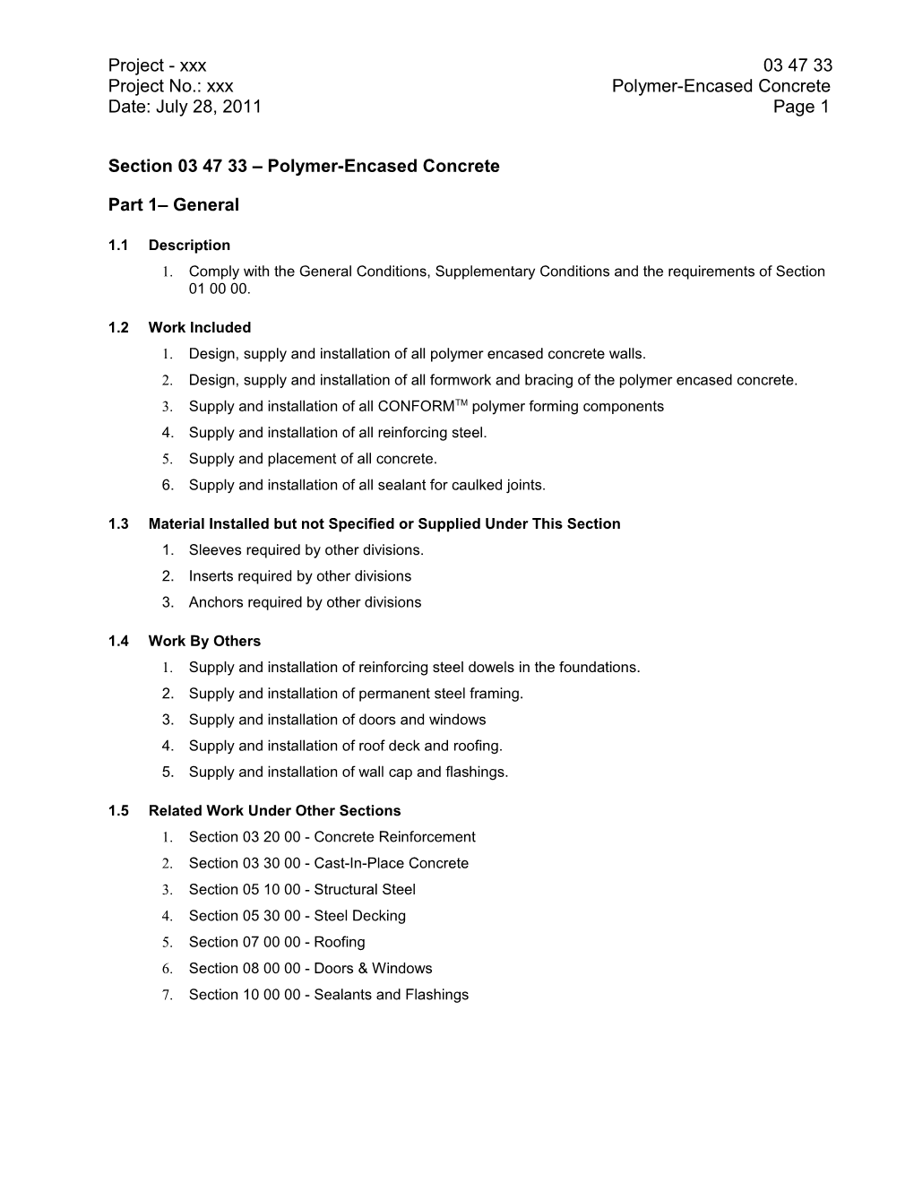 Section 03140 Polymer-Encased Concrete Walls