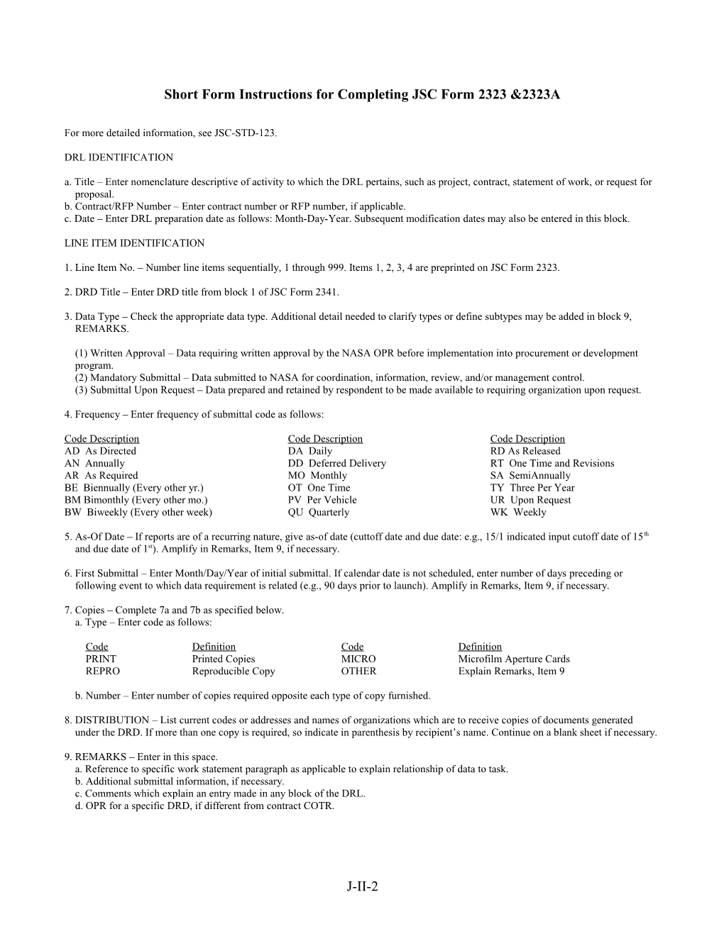 Jsc Data Requirements List (Drl) Nas 9-19100
