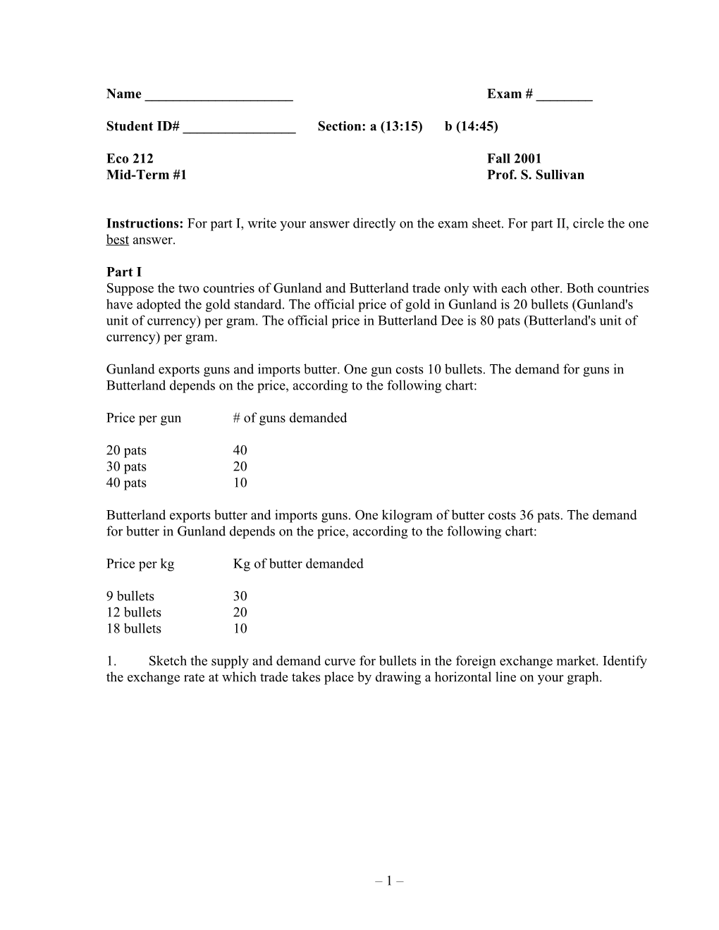 Mid-Term #1Prof. S. Sullivan