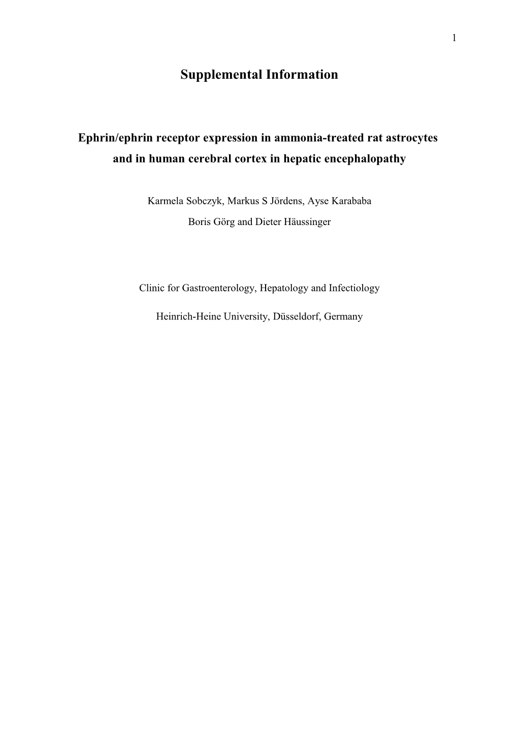 Ephrin/Ephrin Receptor Expression in Ammonia-Treated Rat Astrocytes
