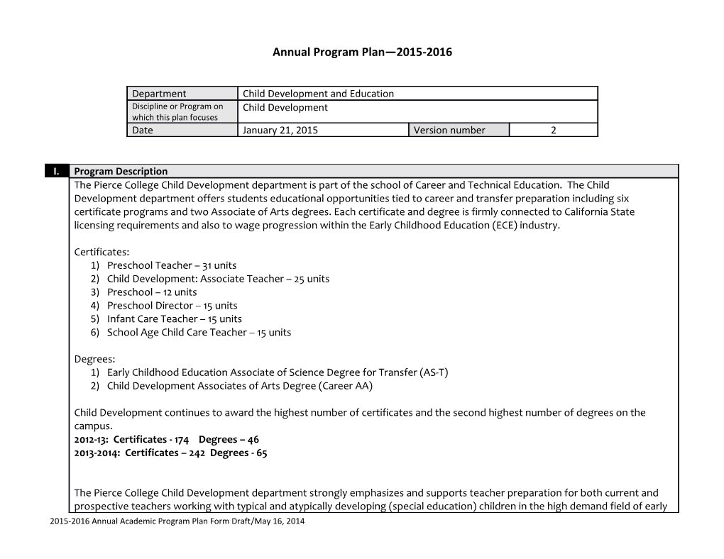 Academic Program Plan