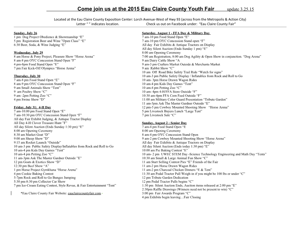 Come Join Us at the 2015 Eau Claire County Youth Fair Update 3.25.15