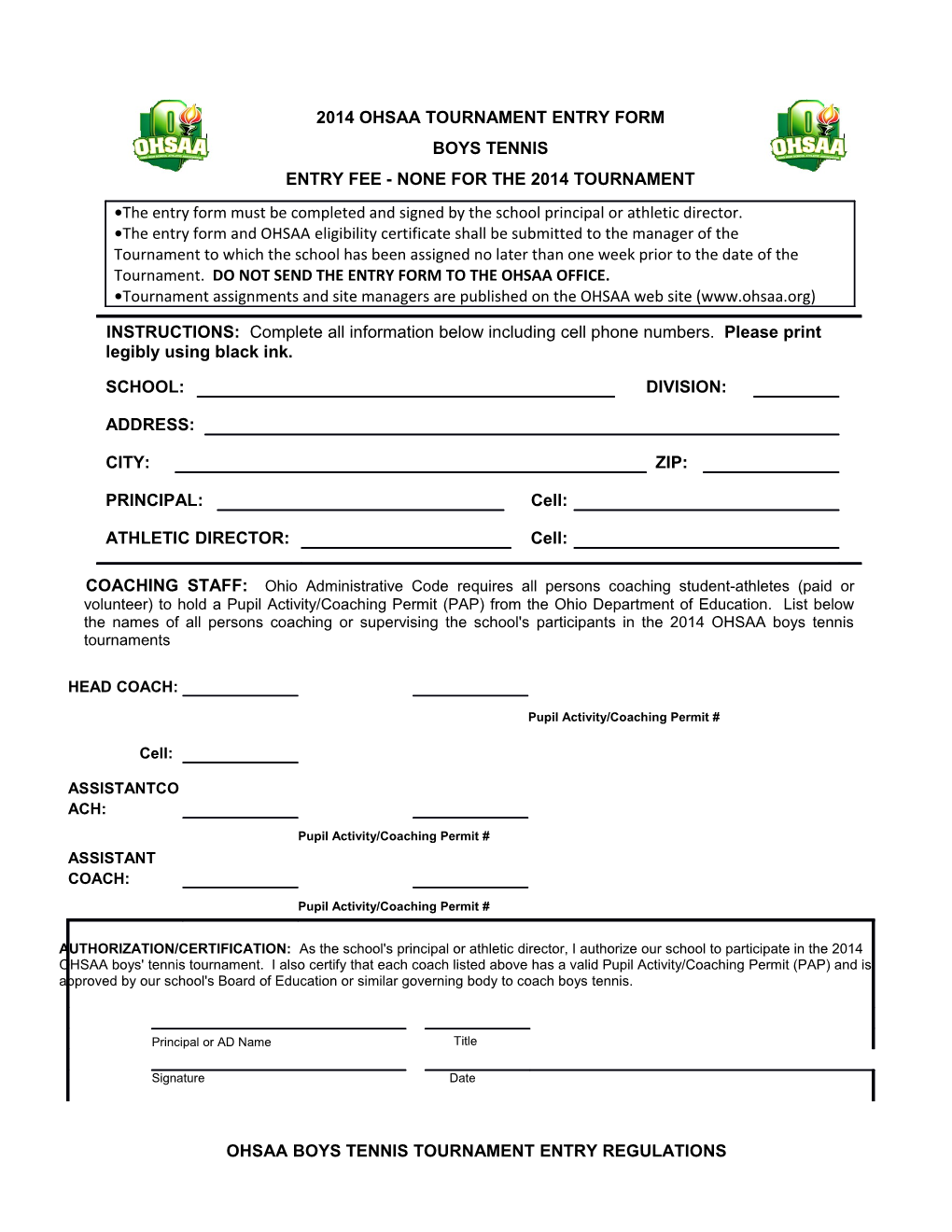 Ohsaa Boys Tennis Tournament Entry Regulations