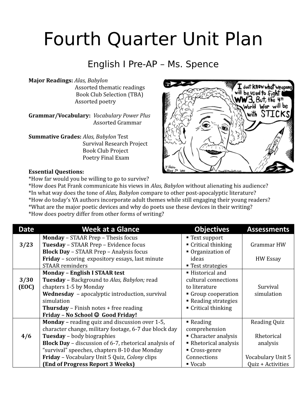 Fourth Quarter Unit Plan