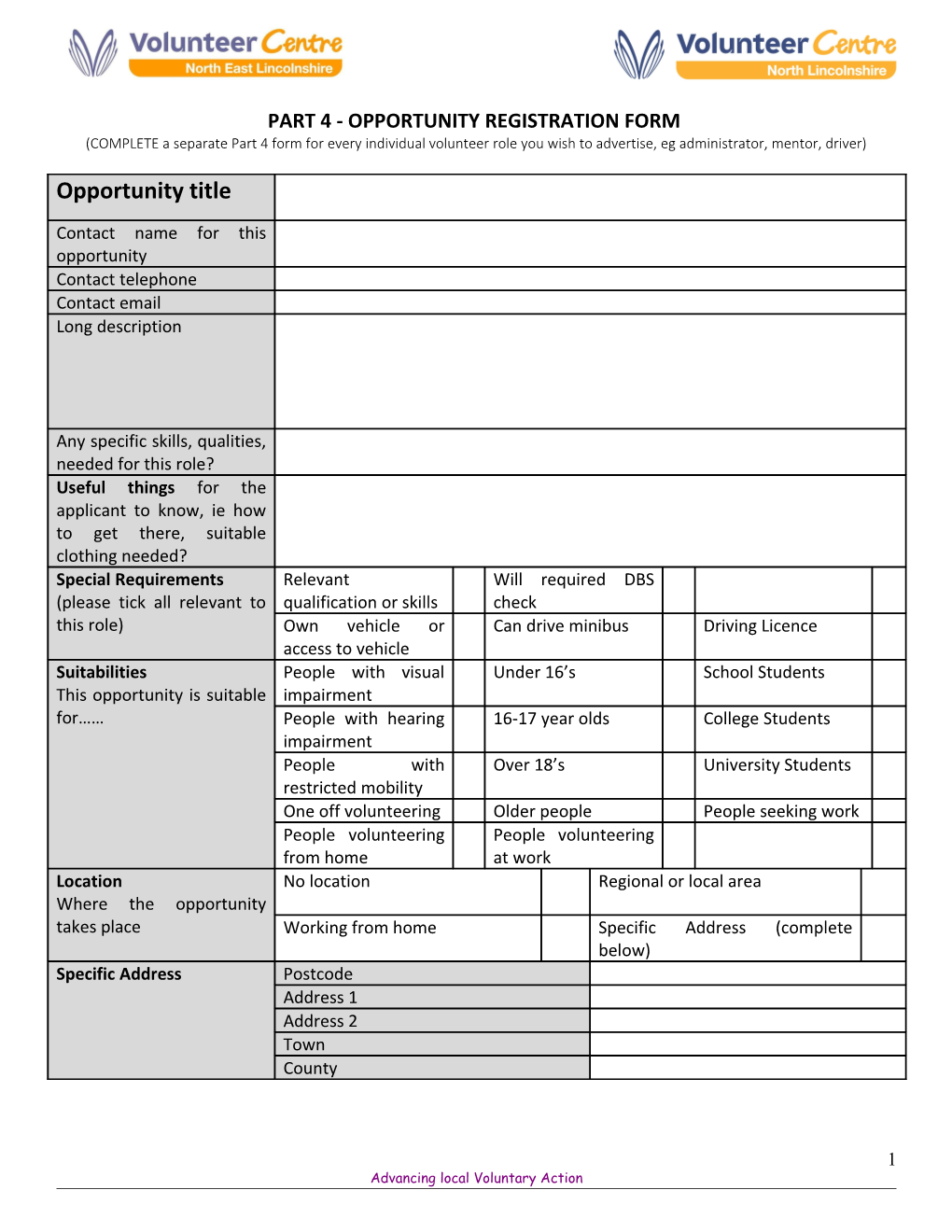 Part 4 - Opportunity Registration Form