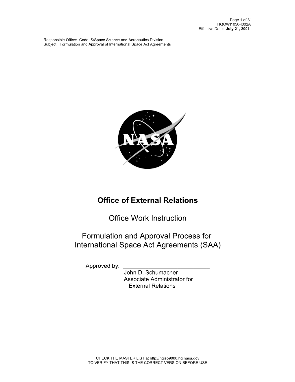 Responsible Office: Code IS/Space Science and Aeronautics Division