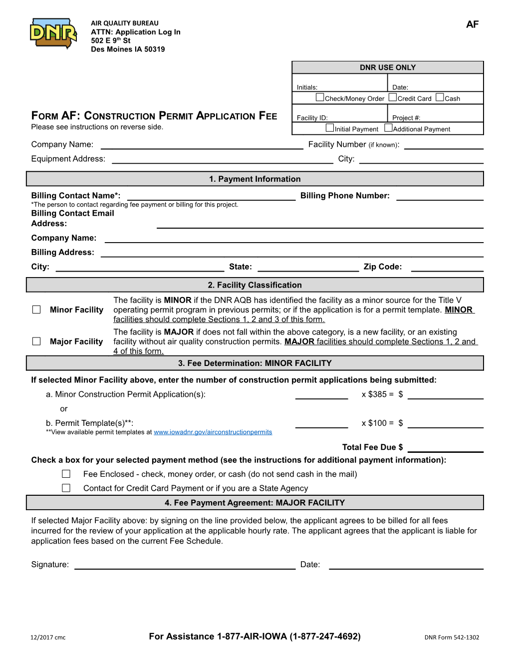 Instructions for Form AF: Construction Permit Application Fee