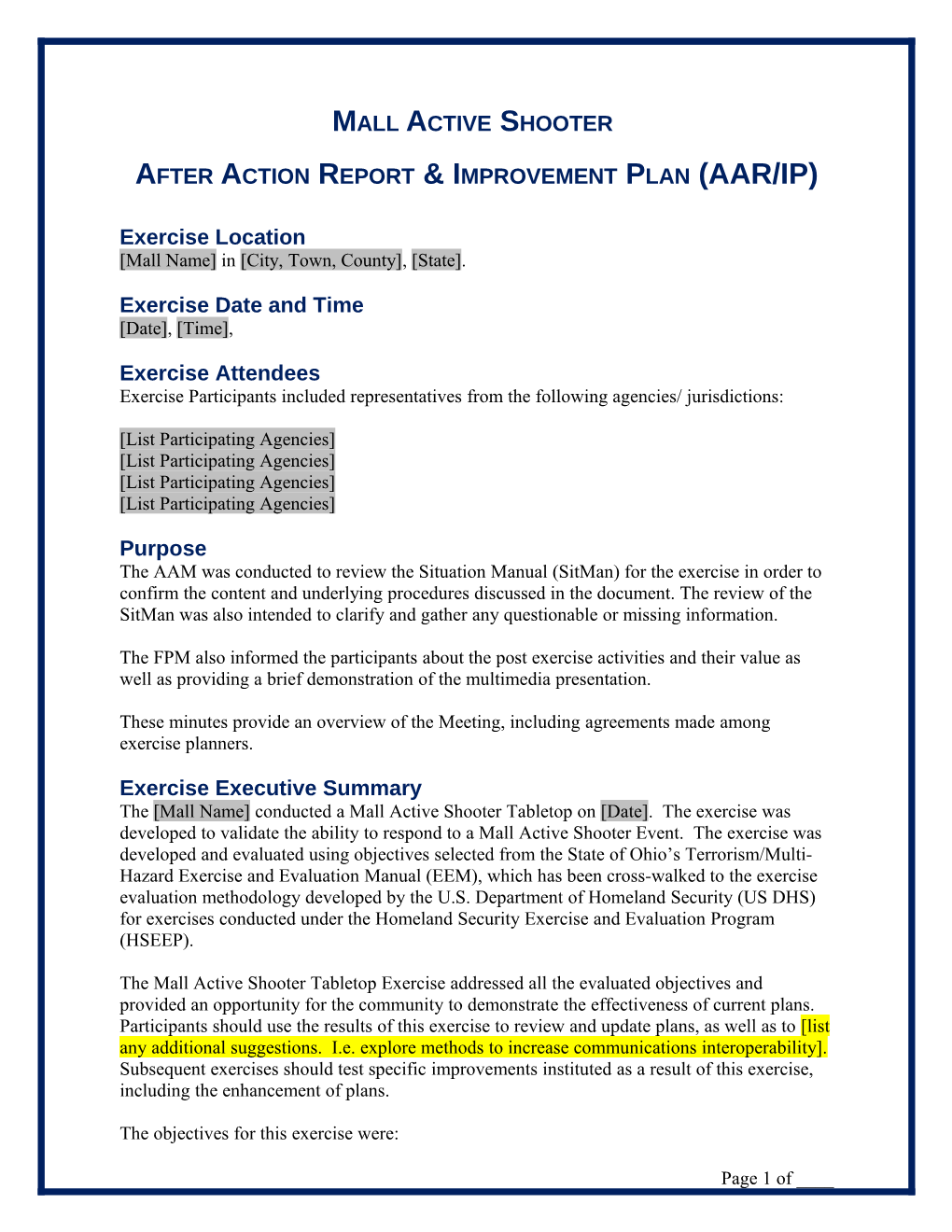 After Action Report & Improvement Plan (AAR/IP)