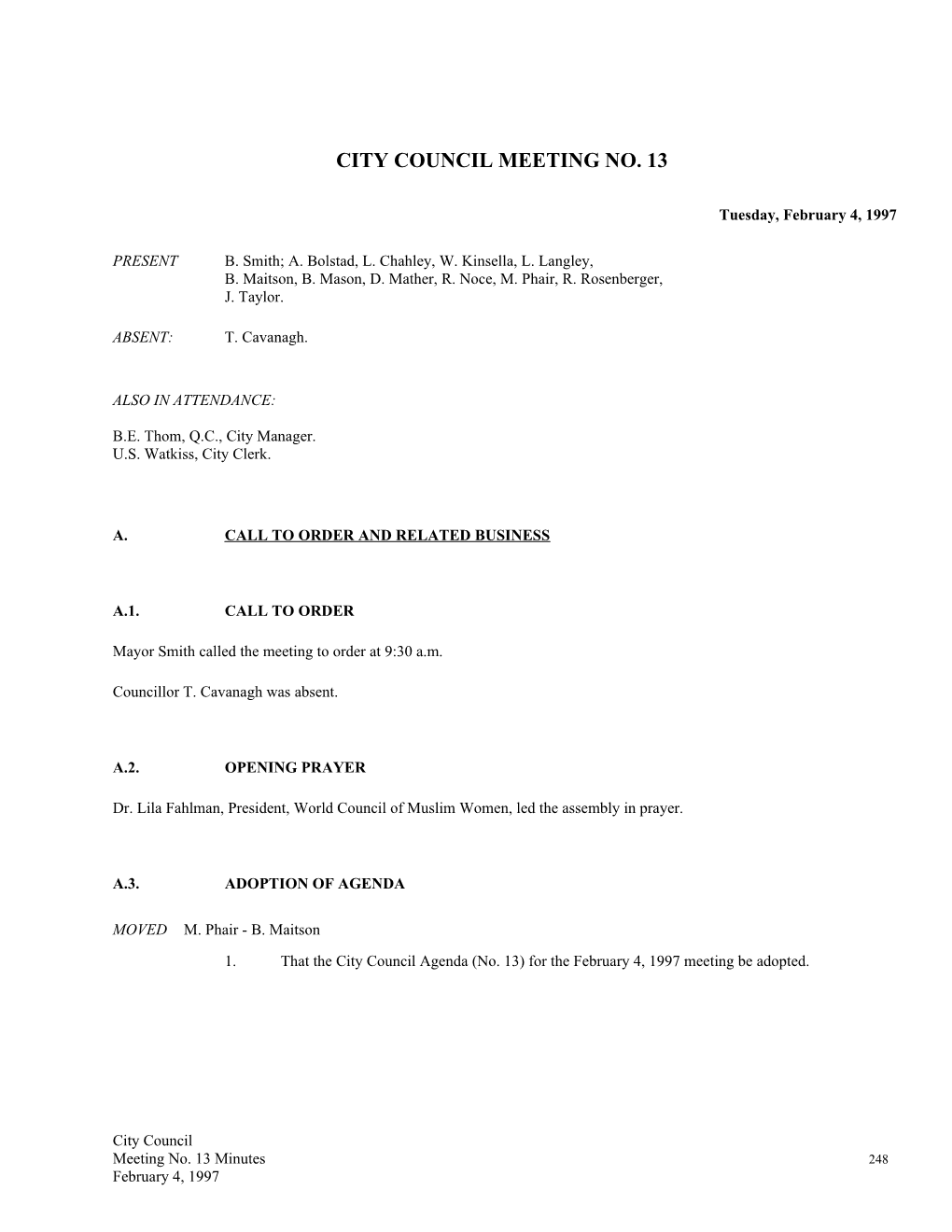 City Council Meeting No. 13