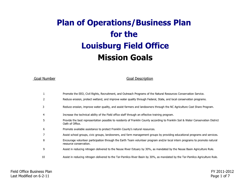 Business Plan for the Lenoir/Morganton Field Offices