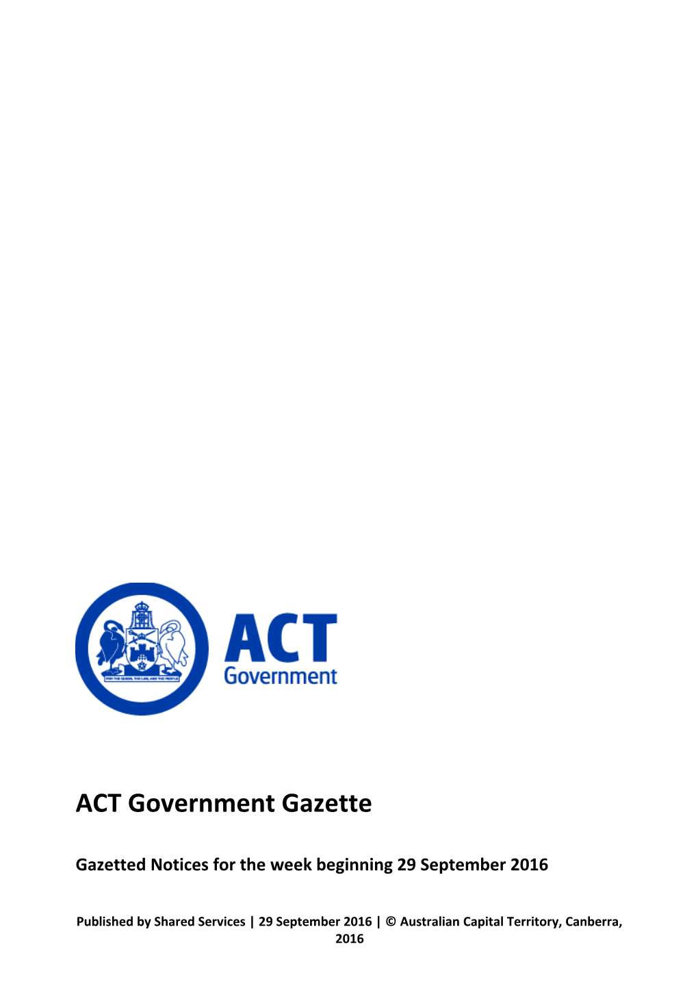 ACT Government Gazette 29 Sep 2016
