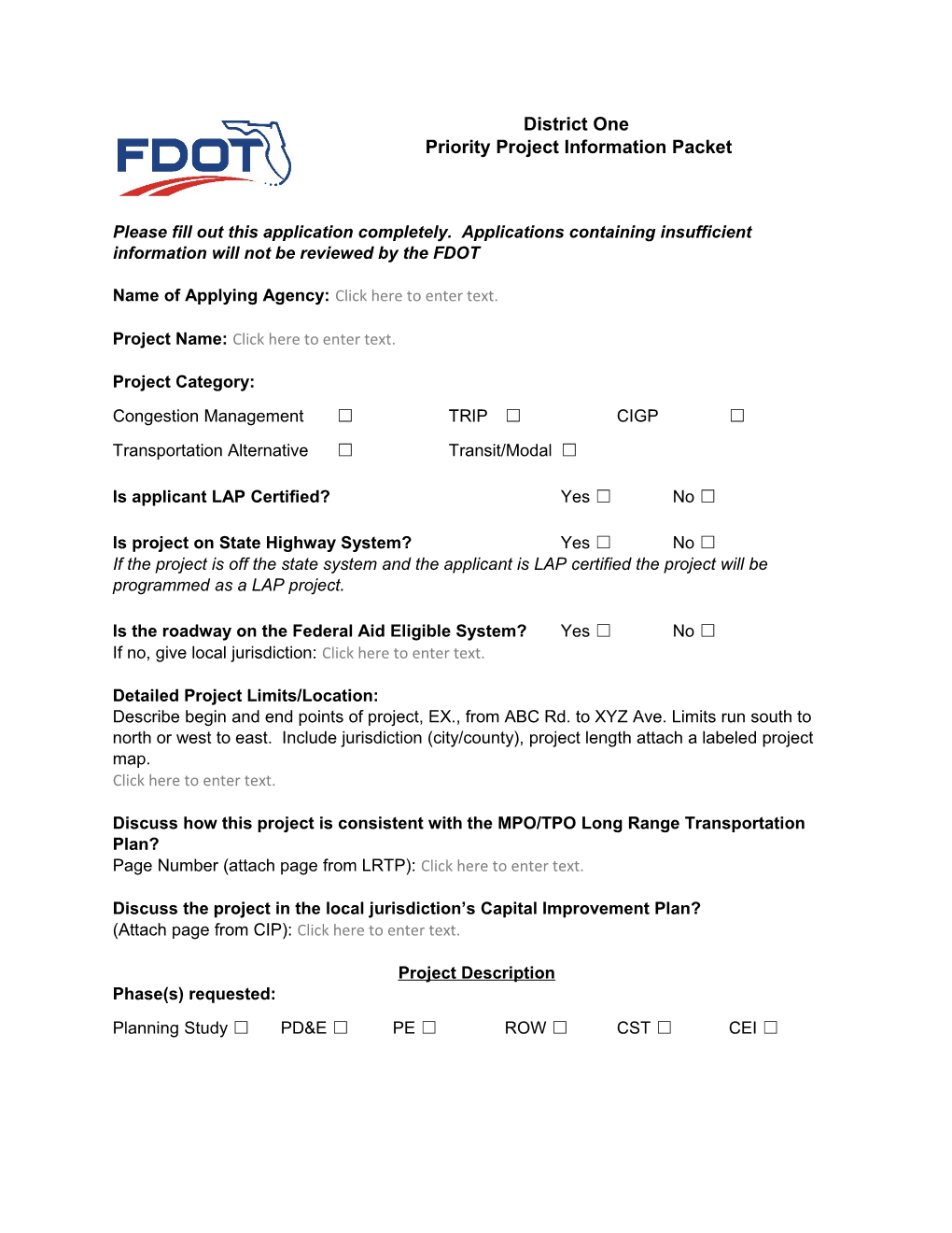 Priority Project Information Packet