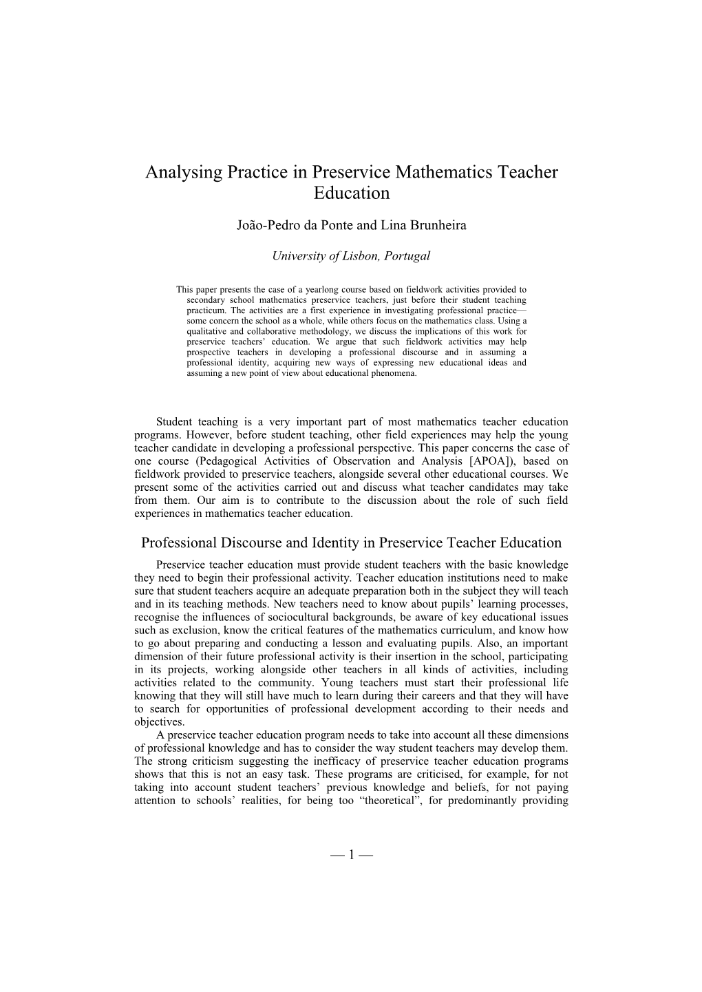 Analysing Practice in Preservice Mathematics Teacher Education