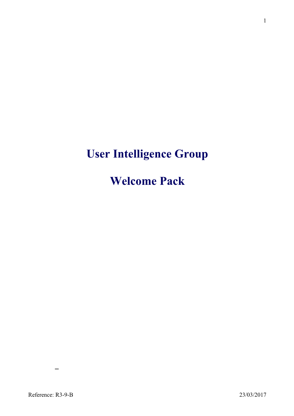 User Intelligence Groups Terms of Reference