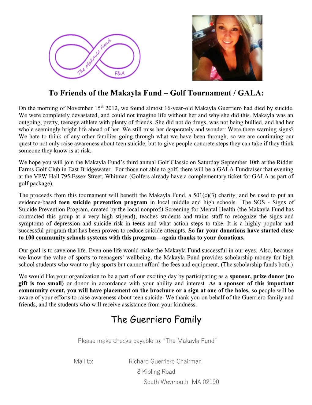 To Friends of the Makayla Fund Golf Tournament / GALA