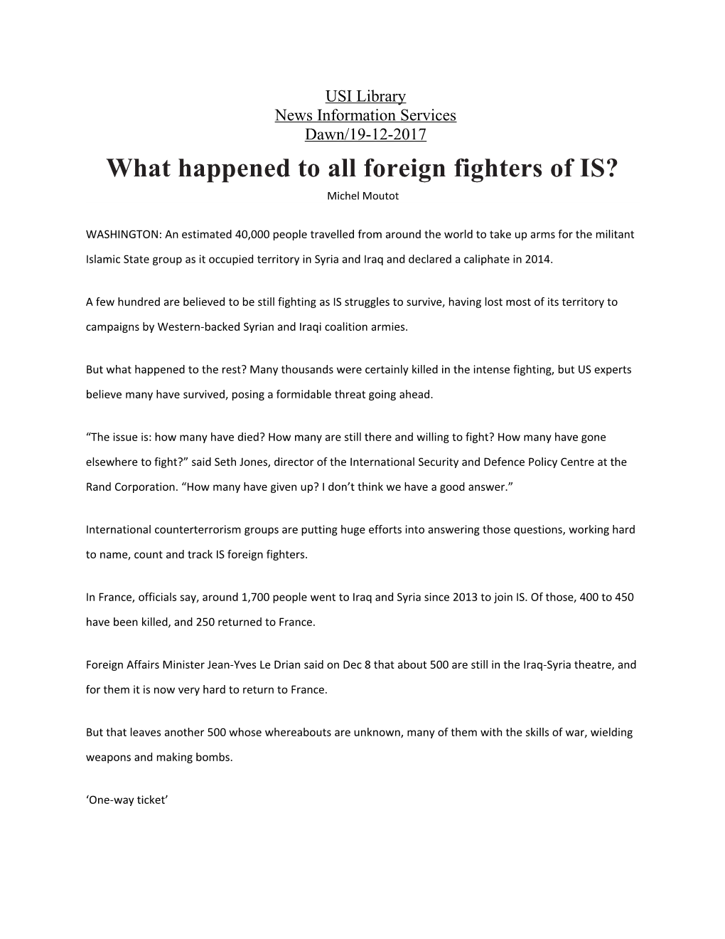 What Happened to All Foreign Fighters of IS?