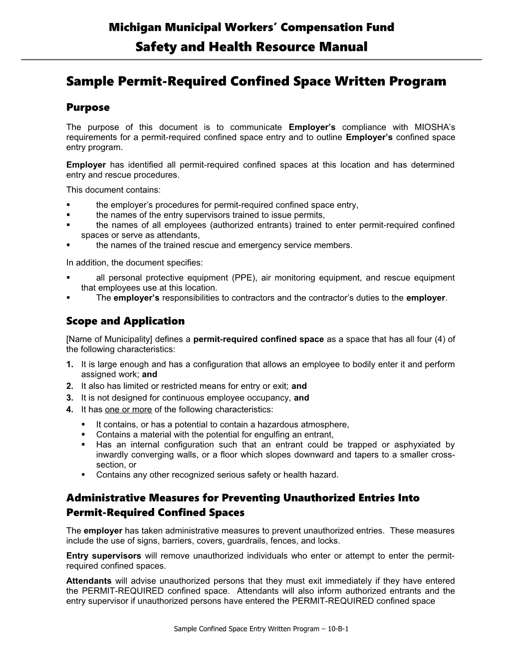 Sample Permit-Required Confined Space Written Program