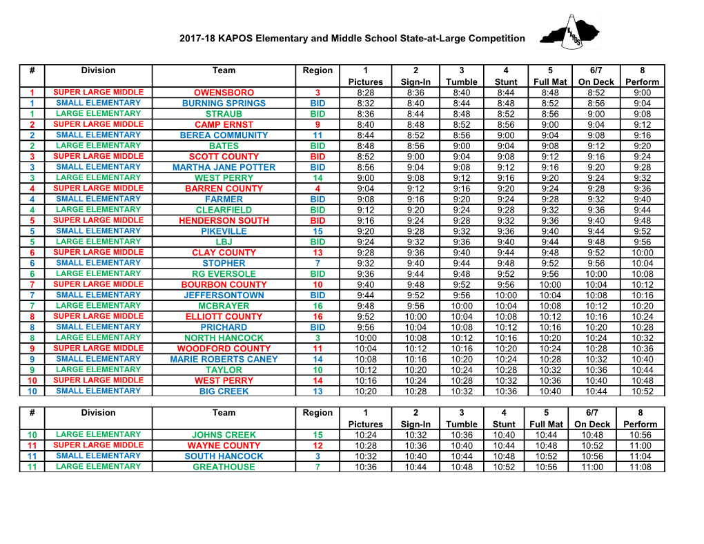 2017-18 KAPOS Elementary and Middle School State-At-Large Competition