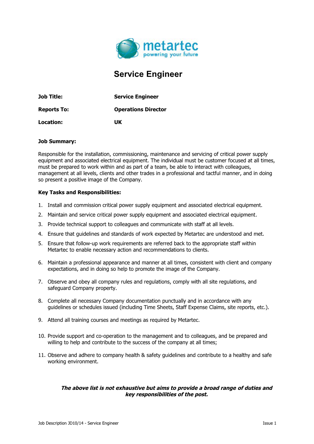 Job Title: Service Engineer