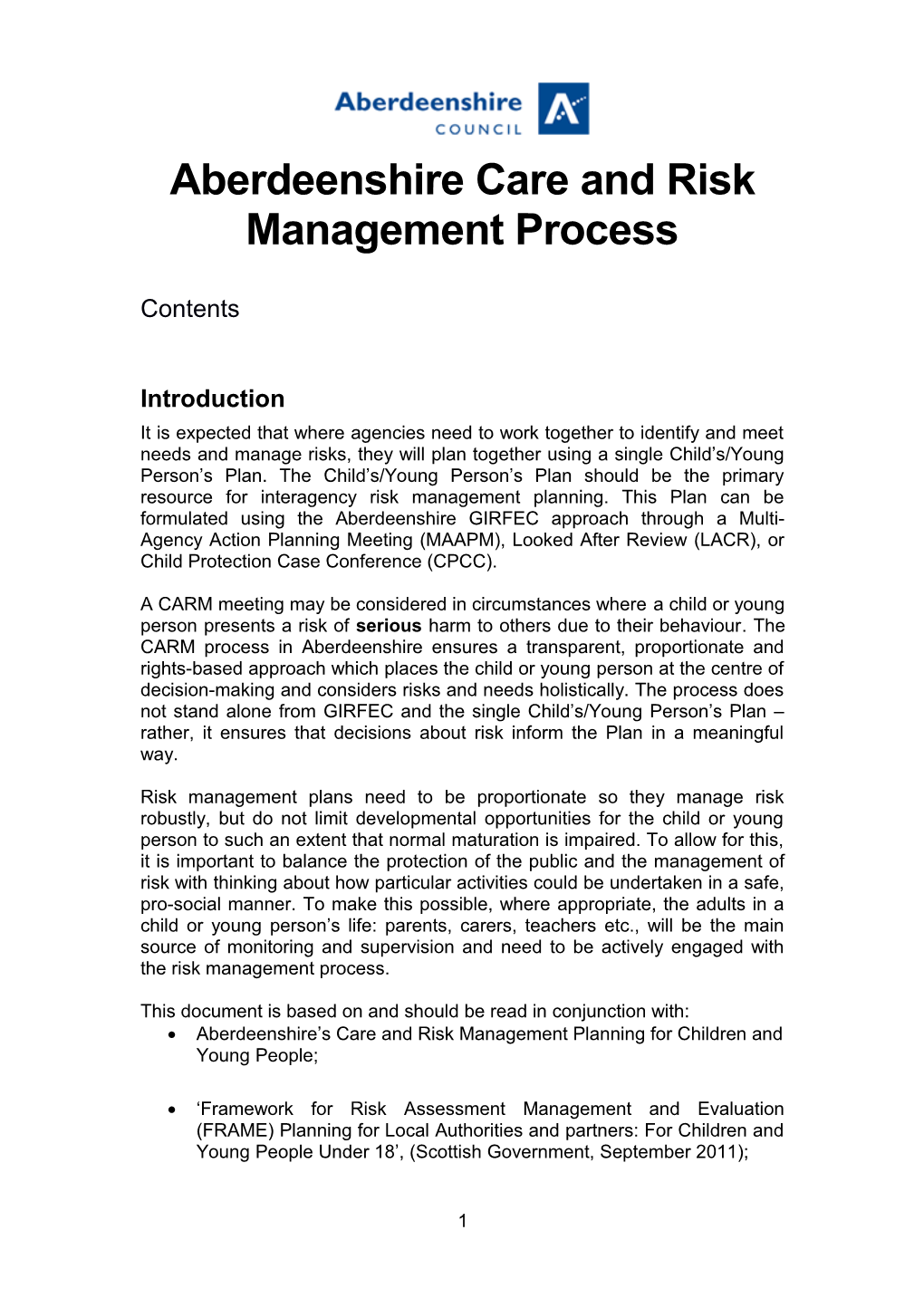 Aberdeenshire Care and Risk Management Process