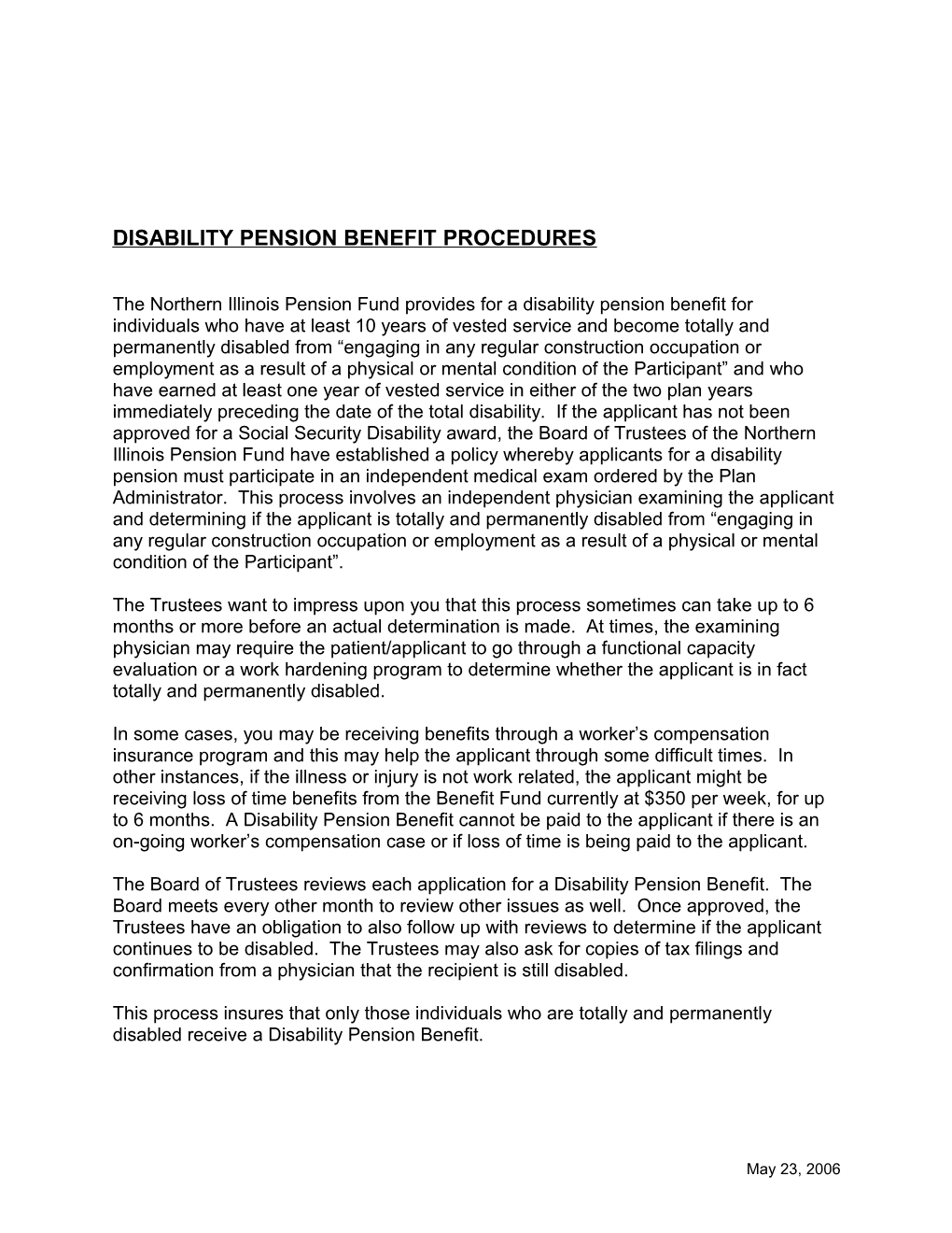 Disability Pension Benefit